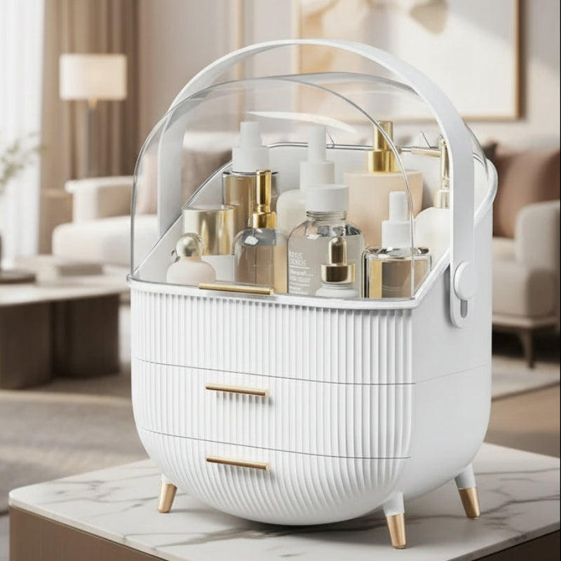 Sleek cosmetic storage solution, dustproof and waterproof for your beauty products.