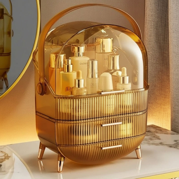 Modern clear makeup organizer, ideal for protecting cosmetics from dust and water.