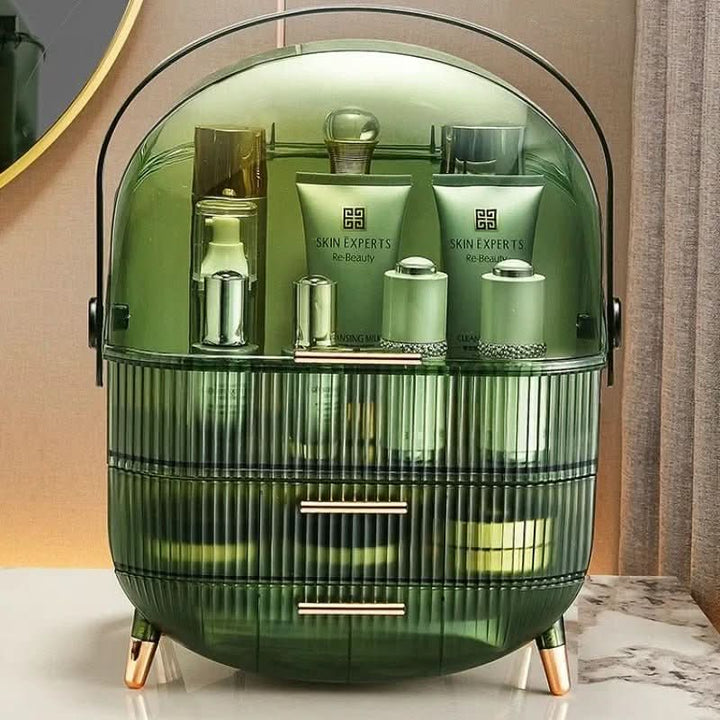 Bathroom organization: waterproof cosmetic storage with drawers for accessories.