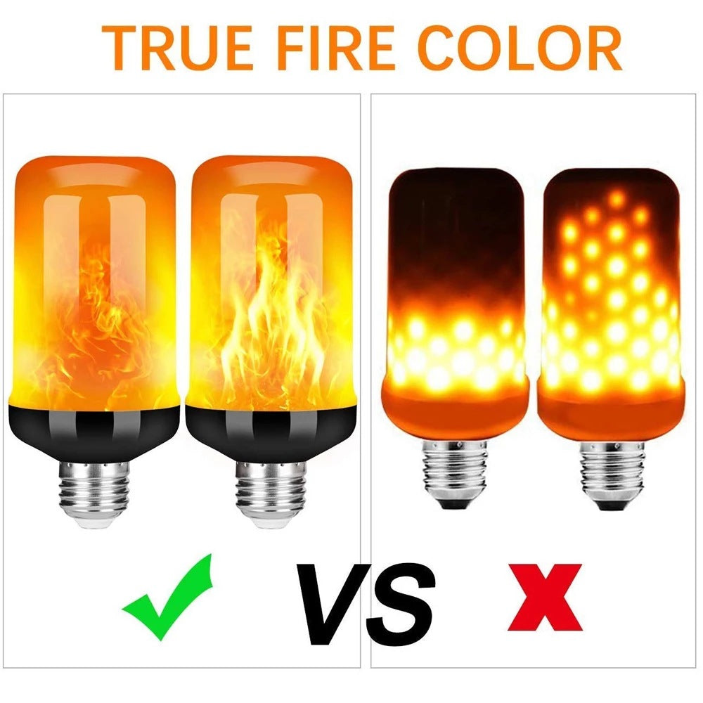 Decorative LED fire light bulb in action, casting a warm, inviting glow. Great for special effects.