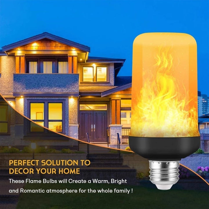 An E14 LED flame bulb emitting a cozy, flickering fire light, perfect for ambient home decor.