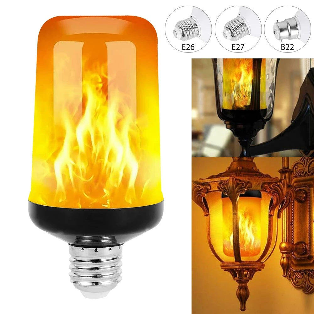 Detailed view of an energy-efficient LED flame effect bulb providing a natural, warm glow.
