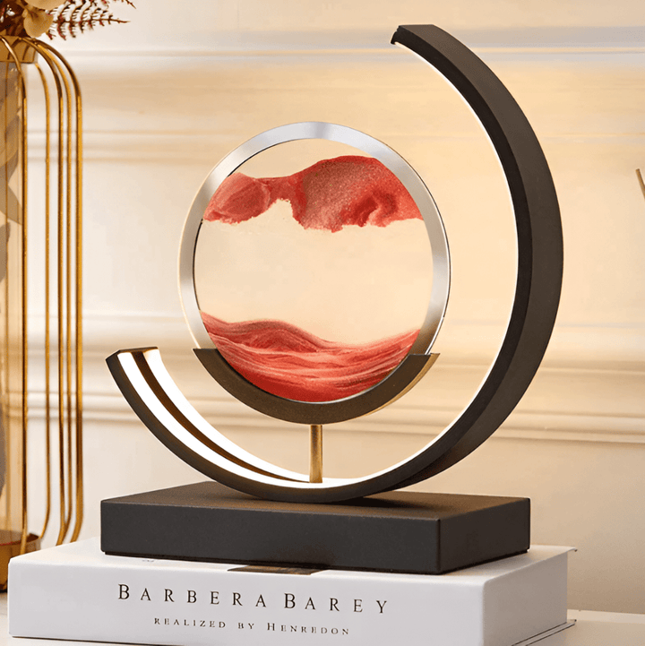 Modern dynamic sand art lamp, an artistic LED desk lamp and unique decor piece for contemporary interiors.