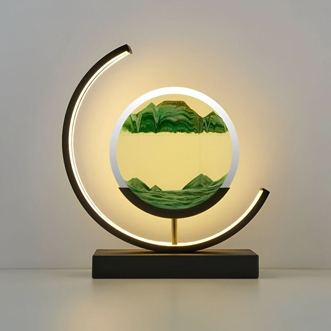 Captivating dynamic sand art lamp, featuring flowing sandscapes and gentle ambient light for visual peace.