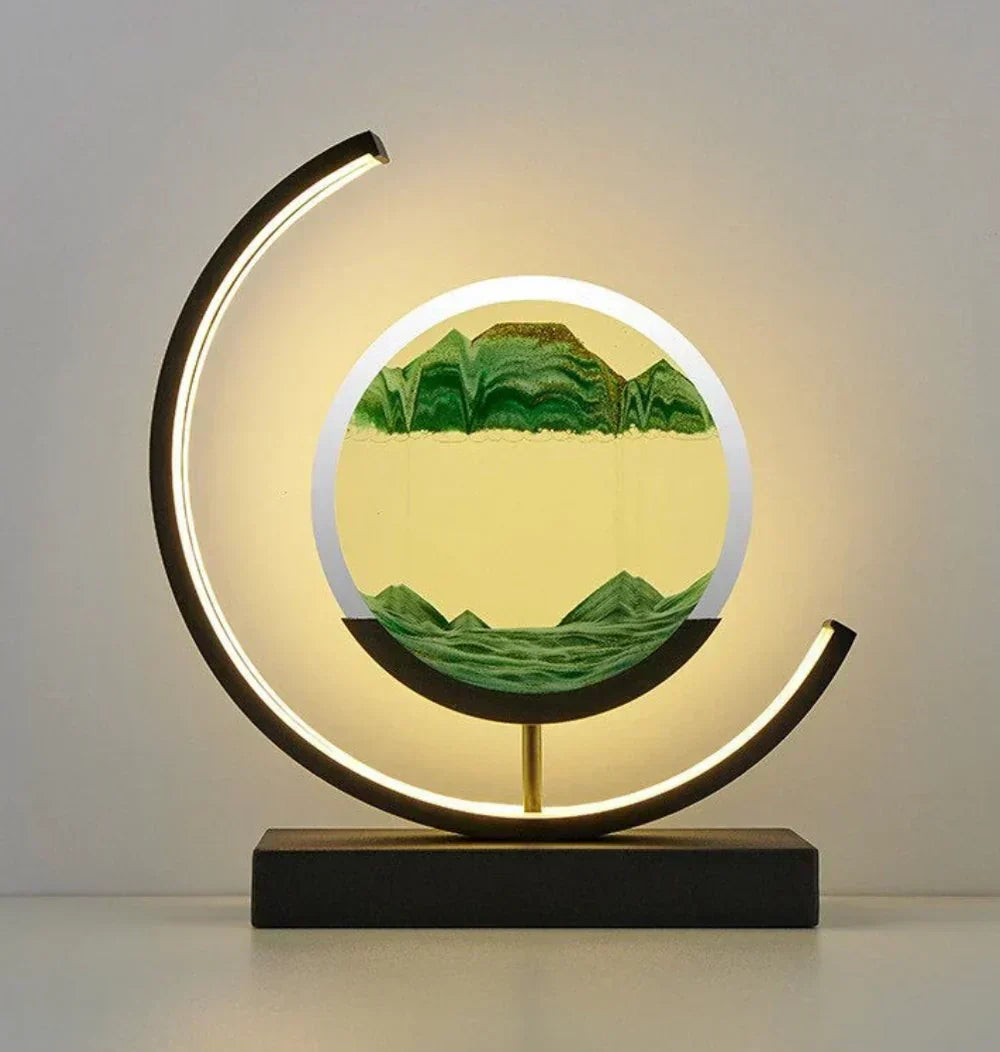 Dynamic sand art table lamp with mesmerizing flowing sand for relaxation & unique home decor.
