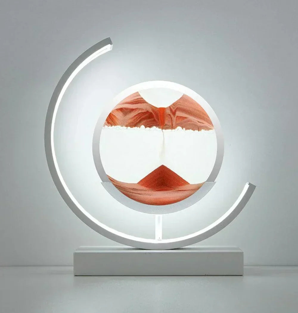 Innovative dynamic sand art lamp with soothing light, excellent for office desk, bedroom, and stress relief decor.