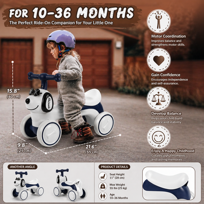 Green Toddler's First Ride 4-wheel balance bike, perfect for 1-3 year olds to develop balance and coordination.