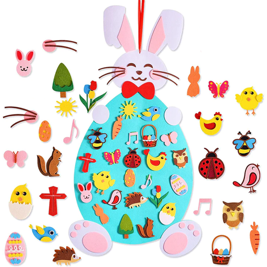 Easter felt bunny craft kit for kids, with colorful shapes for preschool activities and toddler play.
