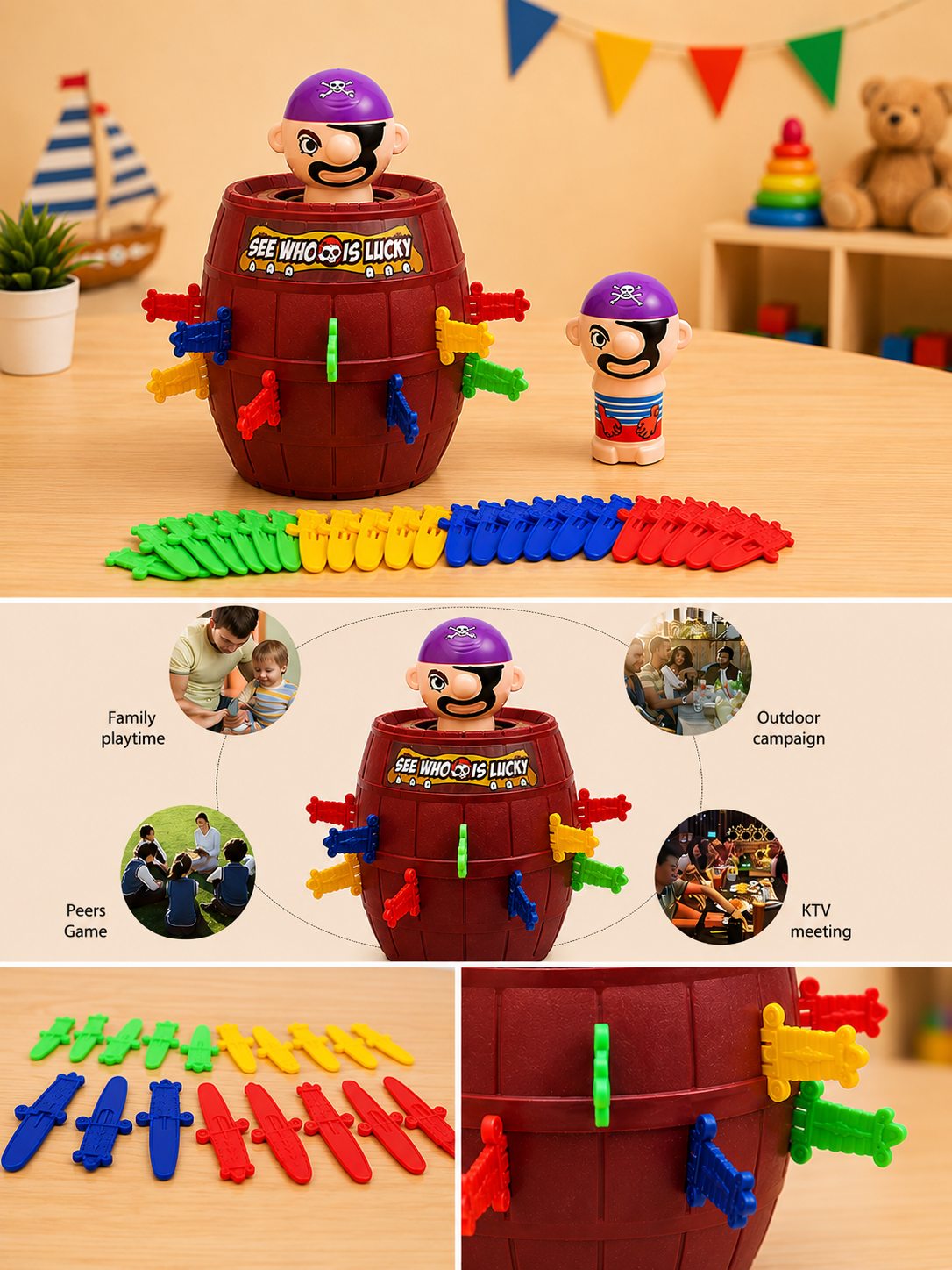 Unisex Pirate Popping Barrel Game for Family Fun