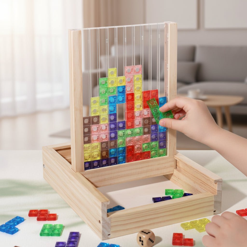 Educational ECOBLOCK wooden puzzle for kids & adults, enhancing logic & strategy. Fun, eco-friendly family brain game.
