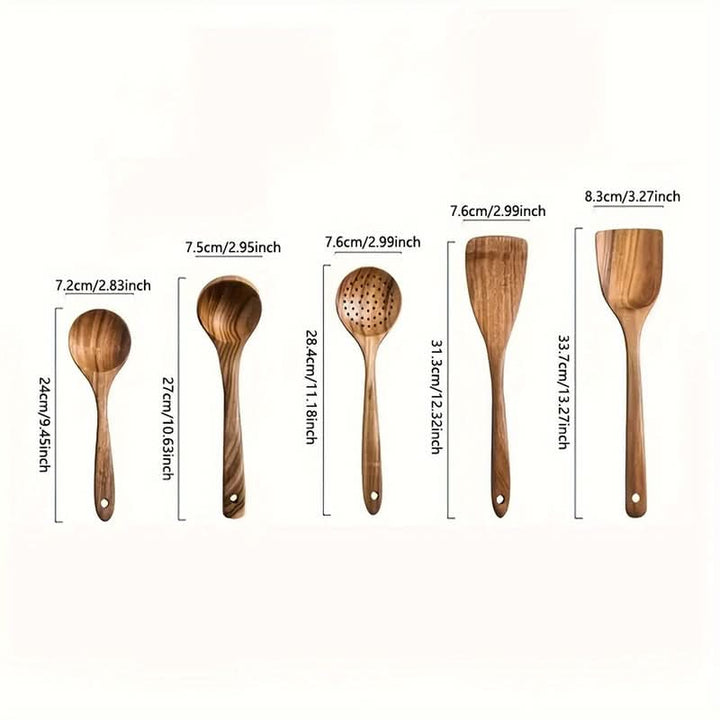 Upgrade with sustainable teak wood kitchen utensils. Eco-friendly, ergonomic, and nonstick safe cooking tools.