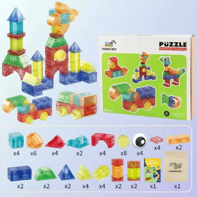 Assortment of magnetic building tiles, a durable STEM toy designed for engaging children's gifts.