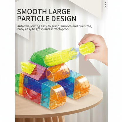 Close-up of vibrant magnetic building blocks, ideal STEM toy for developing fine motor skills in kids.