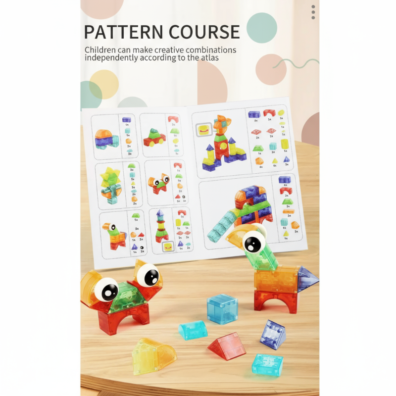 Magnetic building blocks in various shapes, educational toy for endless creative construction and learning.