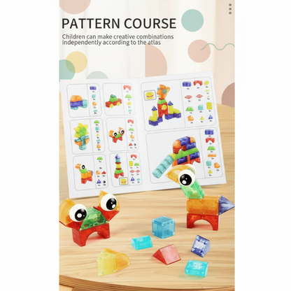 Magnetic building blocks in various shapes, educational toy for endless creative construction and learning.