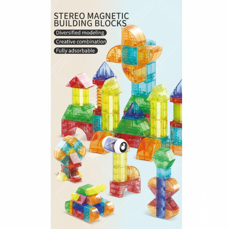 Kids building a house structure with colorful magnetic blocks, promoting imaginative and STEM-focused play.