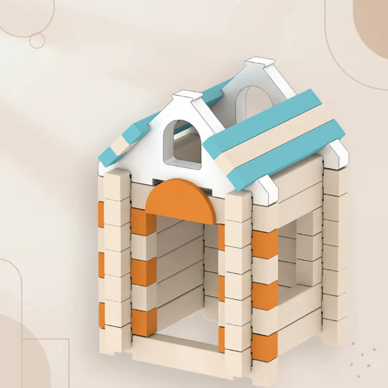 Various mini house designs built with colorful building blocks, inspiring children's creativity