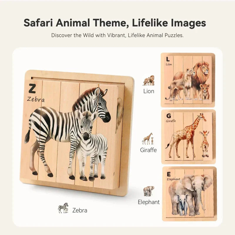Durable wooden animal block puzzle, ideal for fostering kids' concentration and learning.