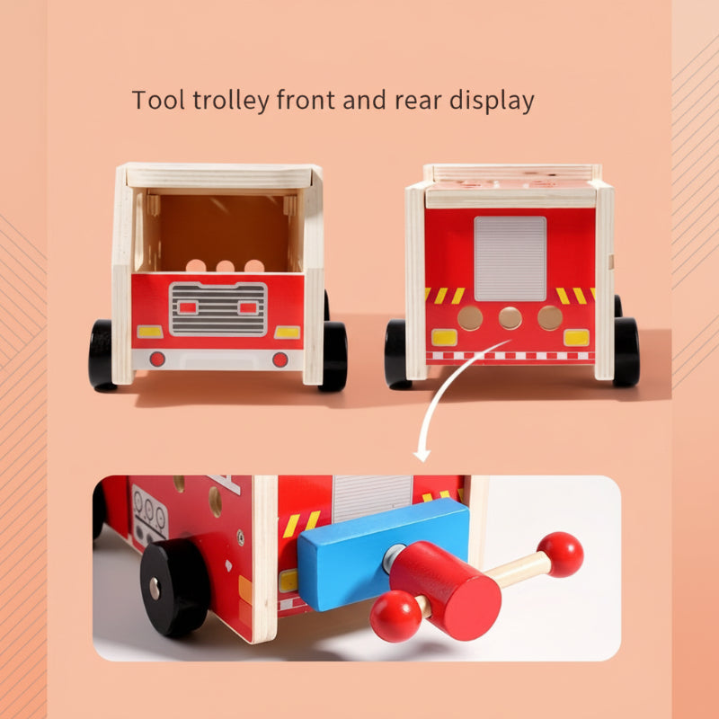 Collection of wooden fire truck building blocks, ideal for creative play and STEM learning.