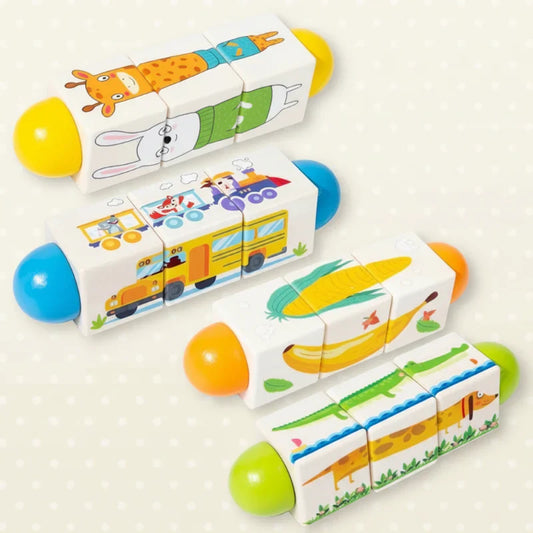 Educational wooden rotating puzzle for kids, vibrant colors, develops motor skills & logic