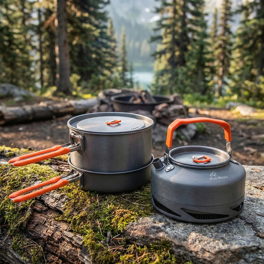 Efficient outdoor heat exchanger camping cookware set for fast meals, perfect for hiking and backpacking.