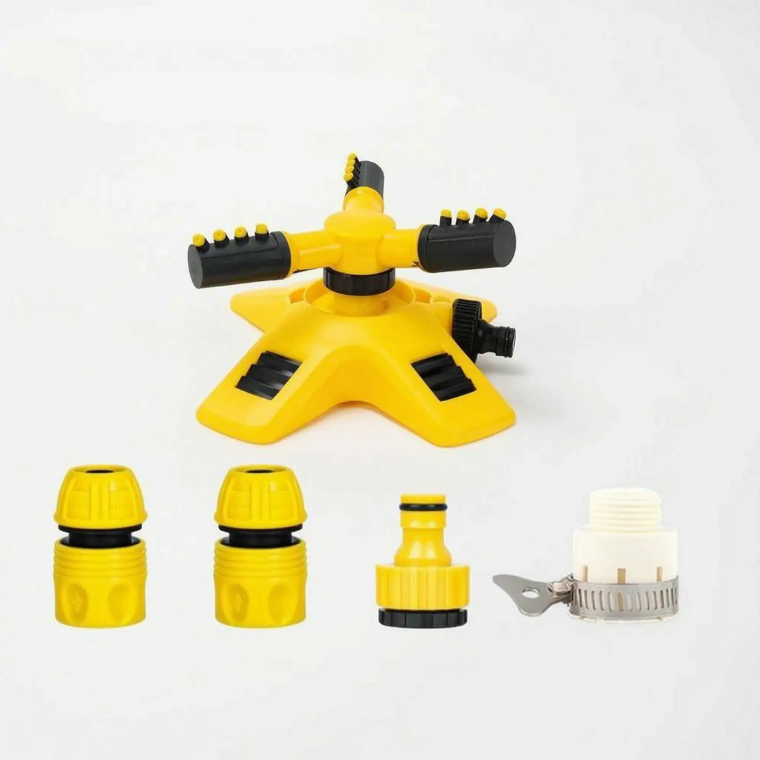 High-performance three-arm rotating outdoor sprinkler for comprehensive yard watering.