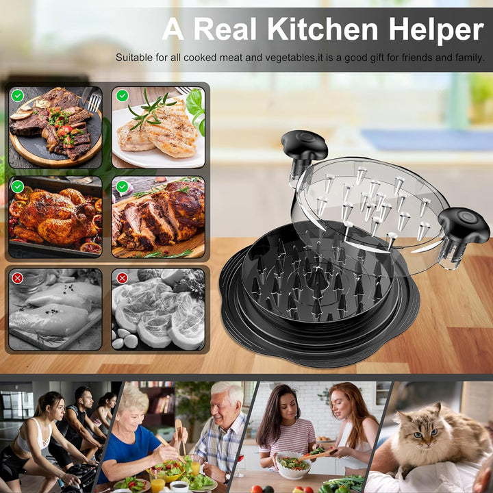 Compact kitchen gadget: manual meat shredder for chicken, pork, and other cooked meats.