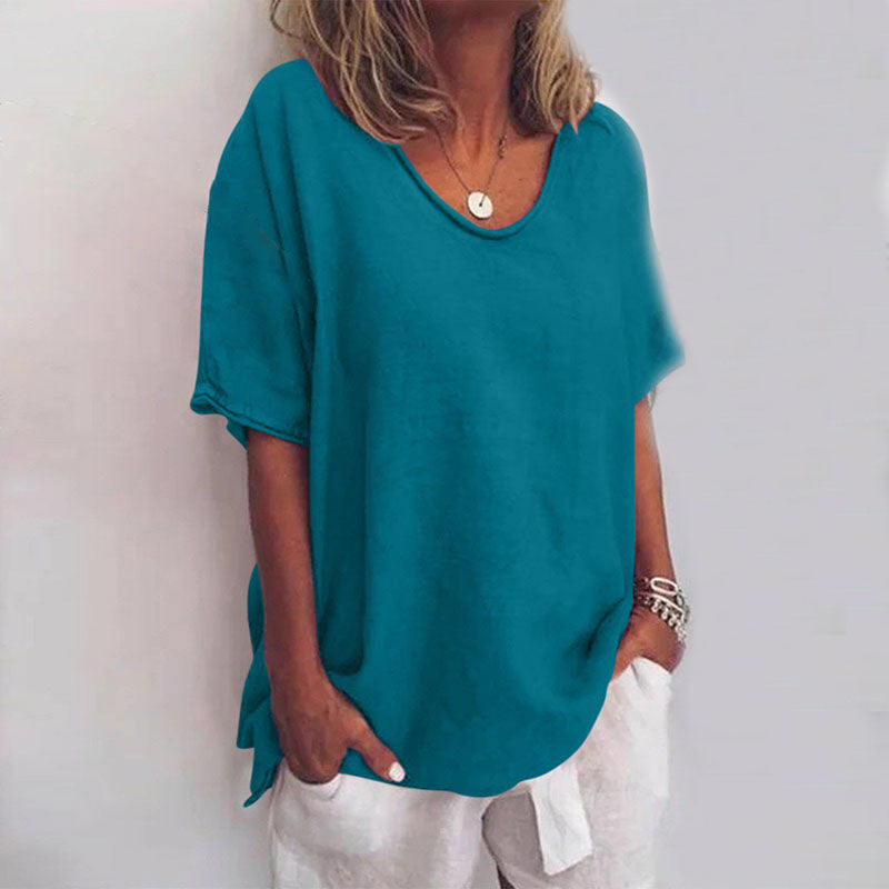 Effortless loose fit women's summer t-shirt, offering comfortable wear and a relaxed look for daily style.