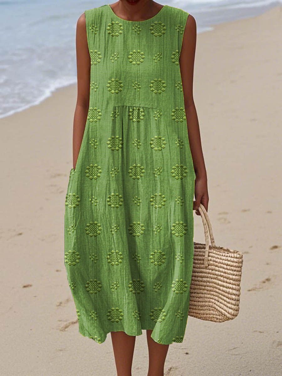 Effortless Women's Summer Midi Dress with Pockets, perfect for casual warm weather & everyday wear.