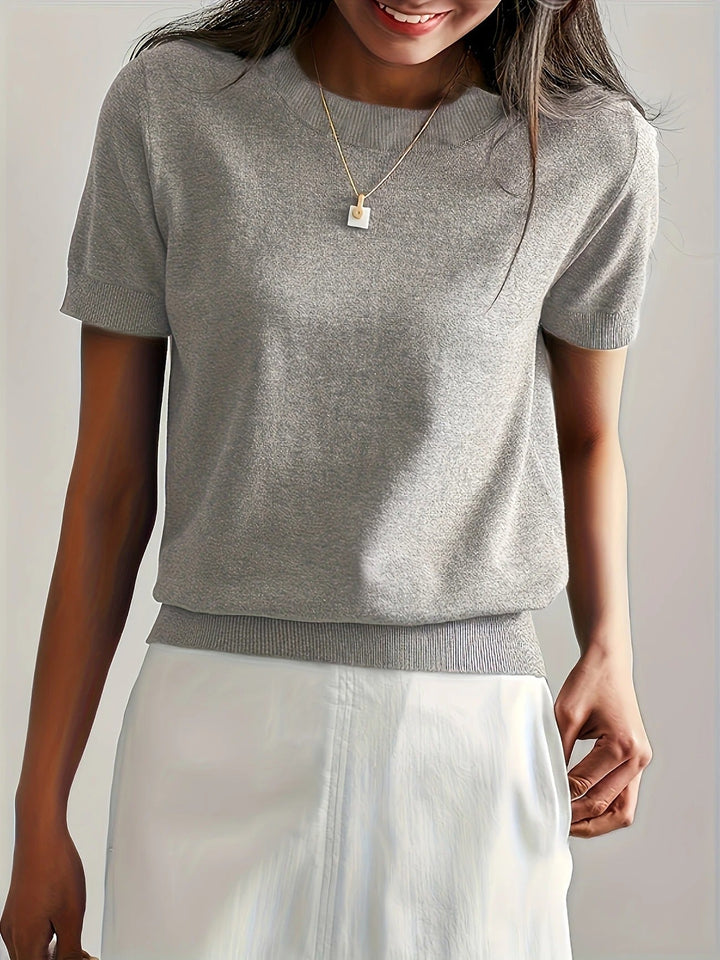 Basic knit women's top, short sleeve & crew neck, a relaxed fit wardrobe staple.