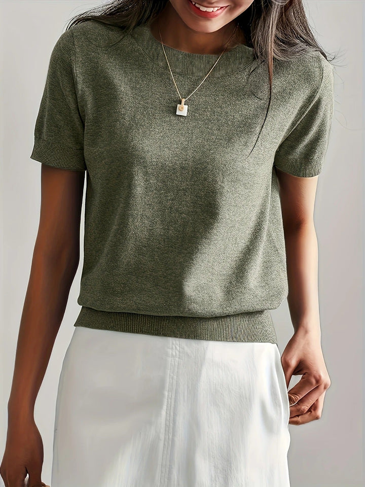 Chic women's short sleeve crew neck tee, a relaxed fit basic for everyday wear.
