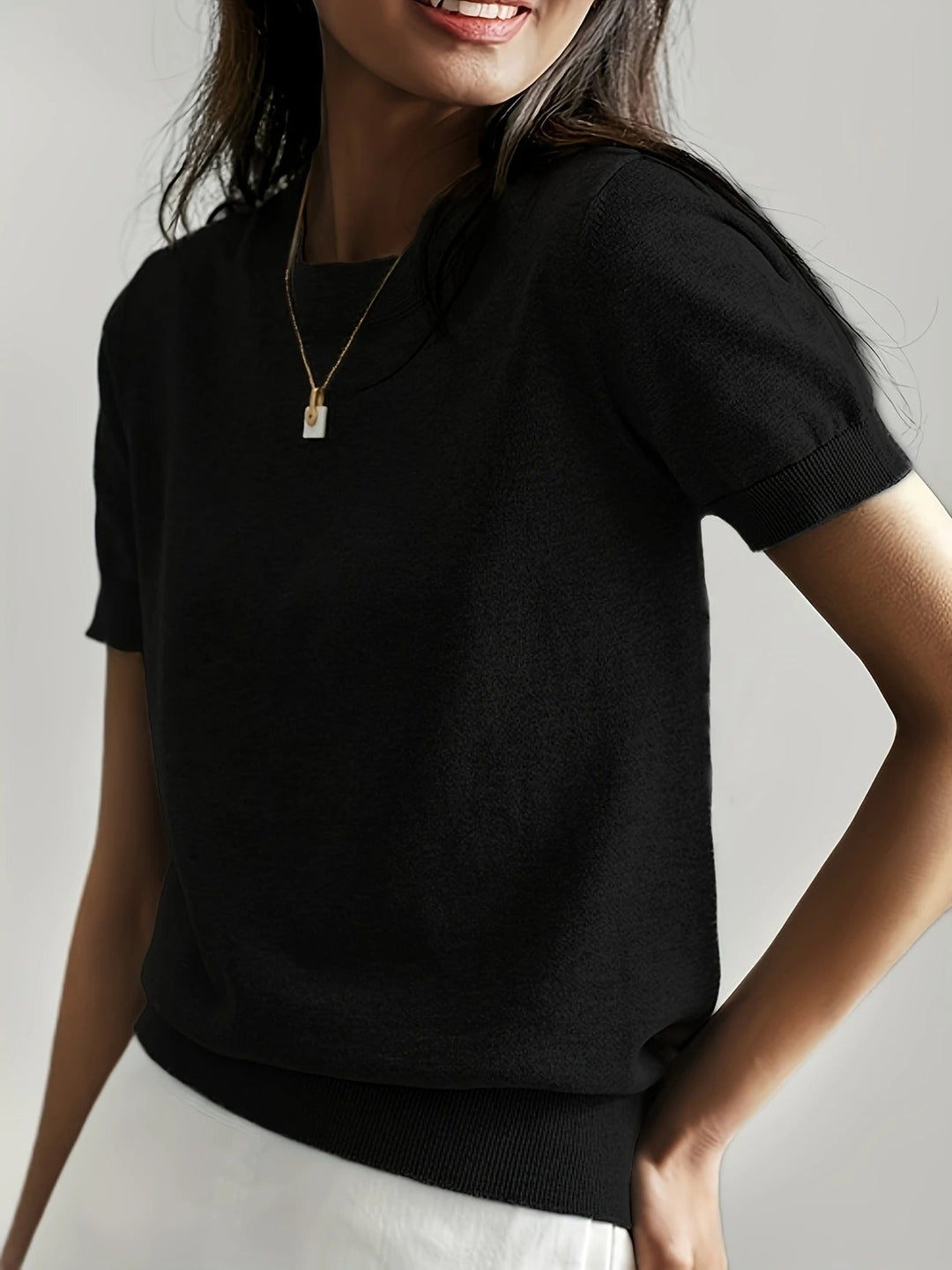 Everyday women's relaxed fit knit tee with a classic crew neck and short sleeves.