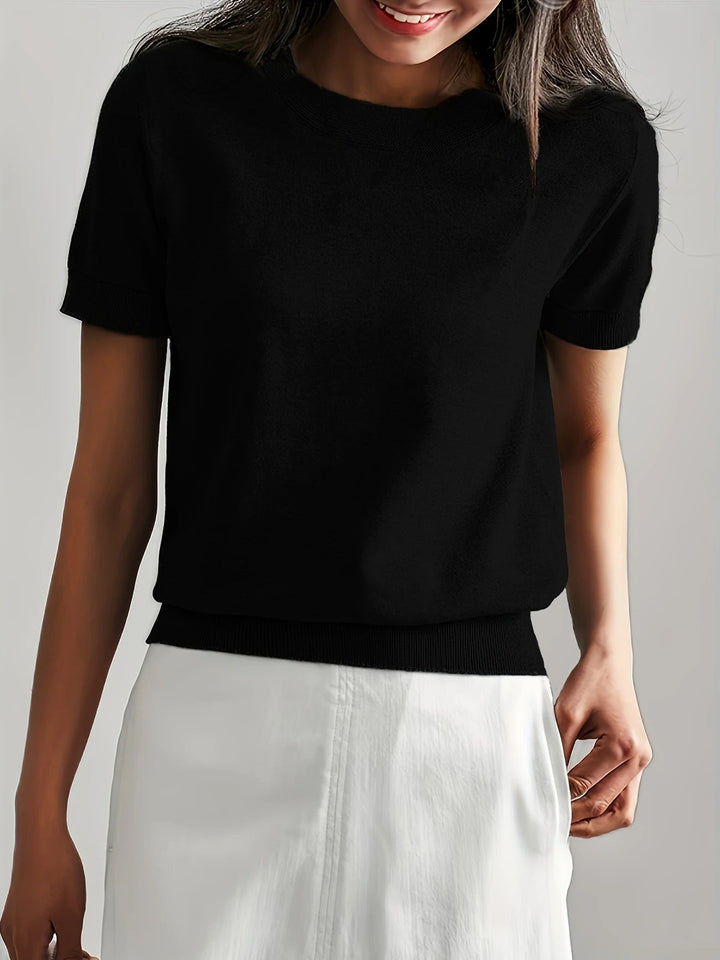 Basic women's short sleeve crew neck top, versatile for spring & summer fashion.