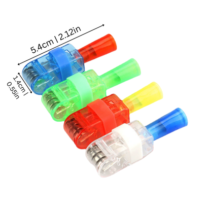 Close-up of a hand wearing colorful LED finger lights, bright glow in the dark party accessory