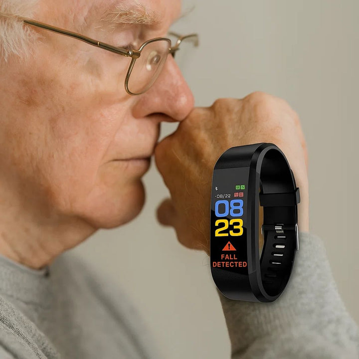 Senior safety wearable tech: Elderly smartwatch with automatic fall detection & emergency alerts.