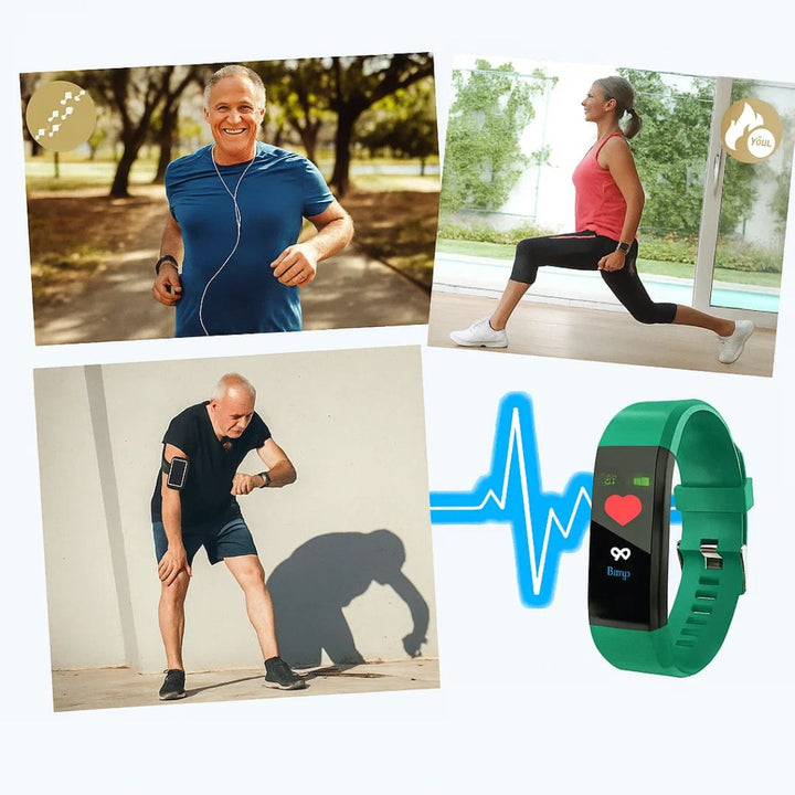 Health monitoring smartwatch for seniors, tracking vital signs & providing medical alerts.