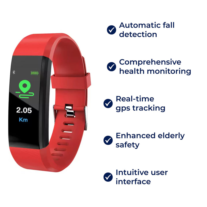 Elderly smart watch with fall detection & SOS button, essential for senior emergency safety.