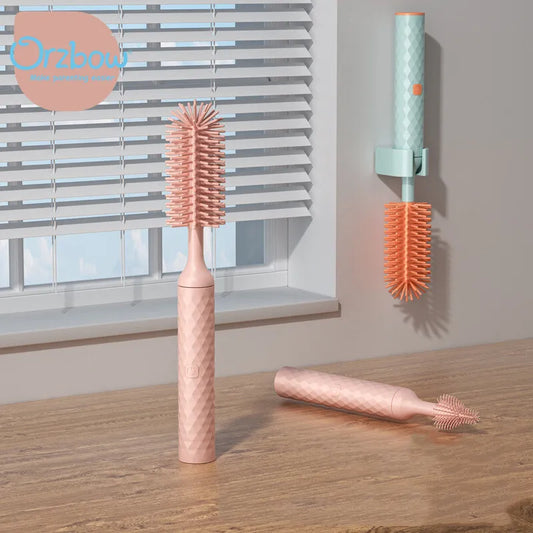 Electric baby bottle cleaning brush set with silicone brushes and waterproof handle for efficient cleaning