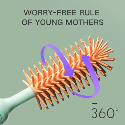 Electric baby bottle cleaning brush set, featuring multiple silicone brush heads for all bottle types