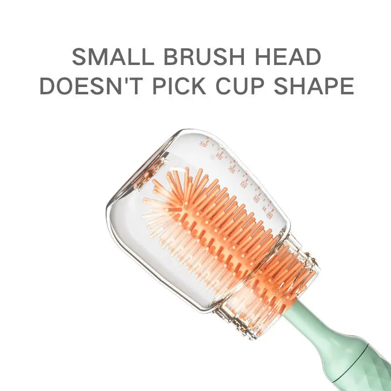 Ergonomic electric bottle brush handle and soft silicone head, perfect for kitchen essentials & baby care