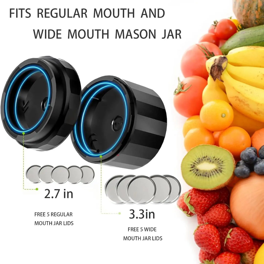 Compact electric mason jar vacuum sealer, ideal for convenient kitchen food preservation & storage.