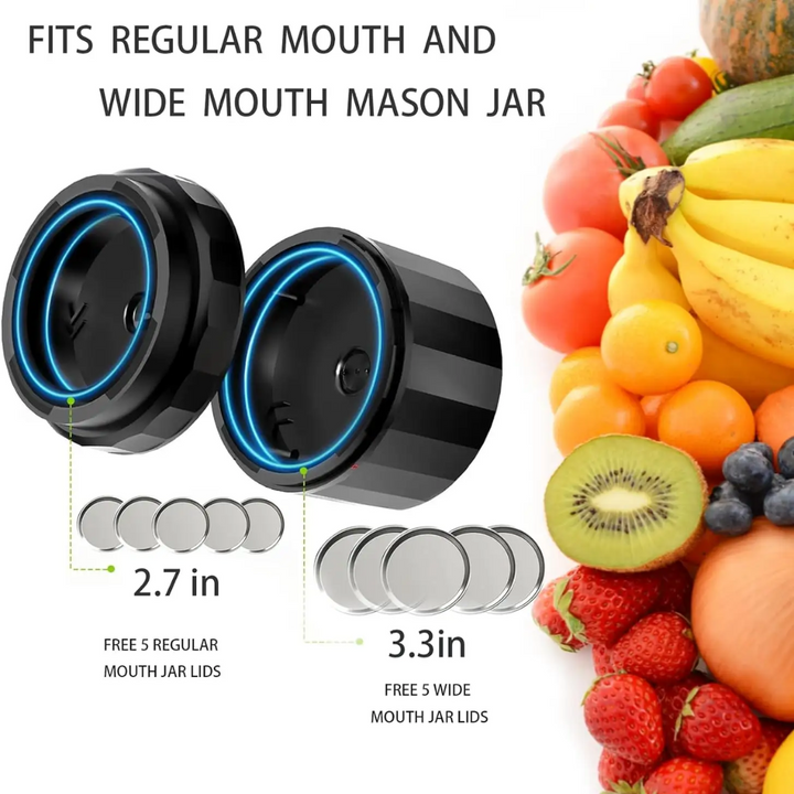 Compact electric mason jar vacuum sealer, ideal for convenient kitchen food preservation & storage.