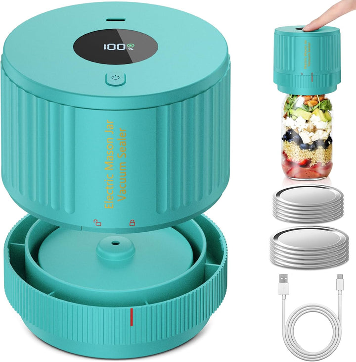User-friendly electric mason jar vacuum sealer for quick and efficient food freshness and storage.