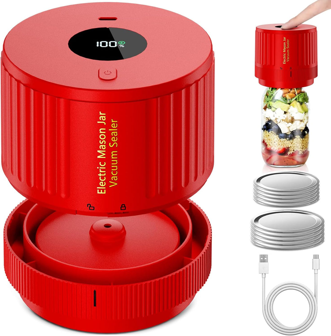 Complete electric vacuum sealer kit for mason jars, ensuring optimal food storage and pantry organization.