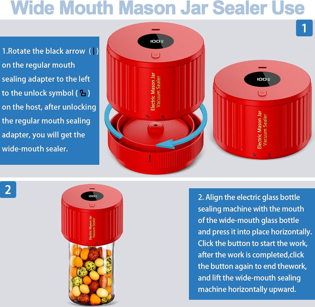 Versatile electric jar sealer kit for wide & regular mouth mason jars, perfect for food preservation.