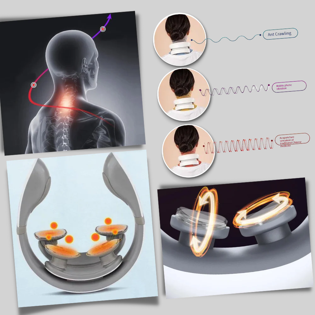 Portable electric neck massager, USB rechargeable, offering 6 modes for stress & pain relief.