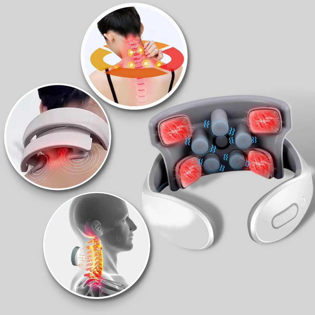 Heating electric neck massager with 6 modes, designed for deep tissue muscle pain & tension relief.
