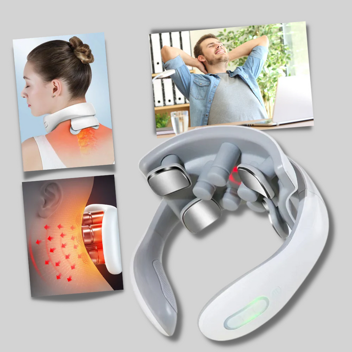 Advanced electric neck & shoulder massage device, provides heating therapy for pain and muscle relaxation.