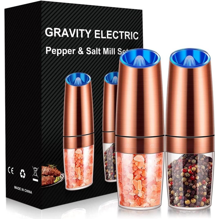 Ergonomic electric pepper and salt grinder set, a rechargeable culinary accessory for daily use.
