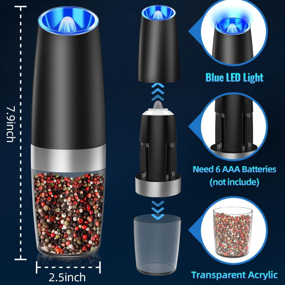 Durable electric spice grinder set for salt & pepper, a modern kitchen accessory.